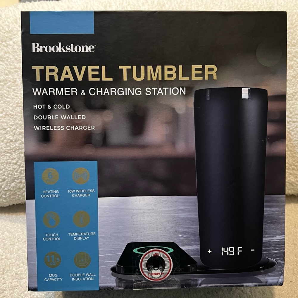 Brookstone Black Travel Tumbler with Charging Station